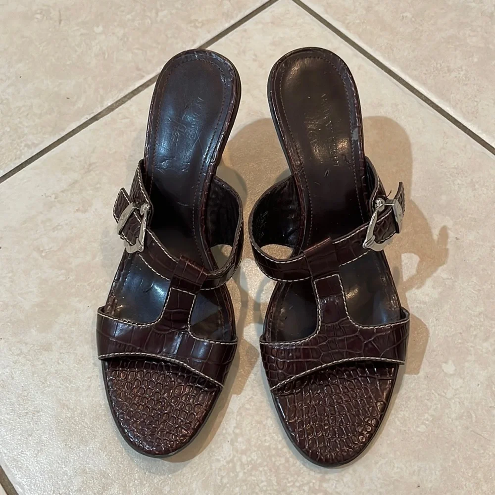 Anne Klein Zeek Women’s Leather Slide Sandal Slip On Size 9.5 M